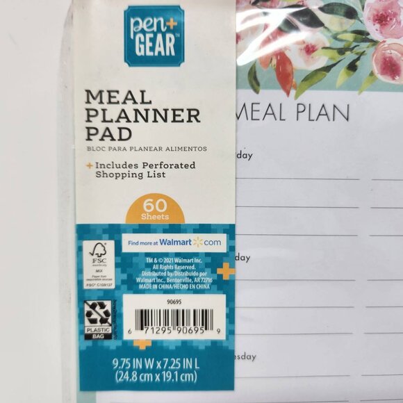 Pen+Gear Meal Planner Pad With Perforated Shopping List 60 Sheets Floral Design - Picture 2 of 6